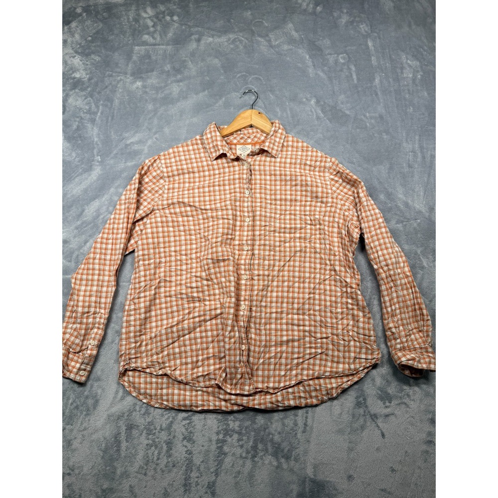 St. John's Bay Classic Shirt Womens 2XL Orange Plaid Cotton Round Hem Button Up